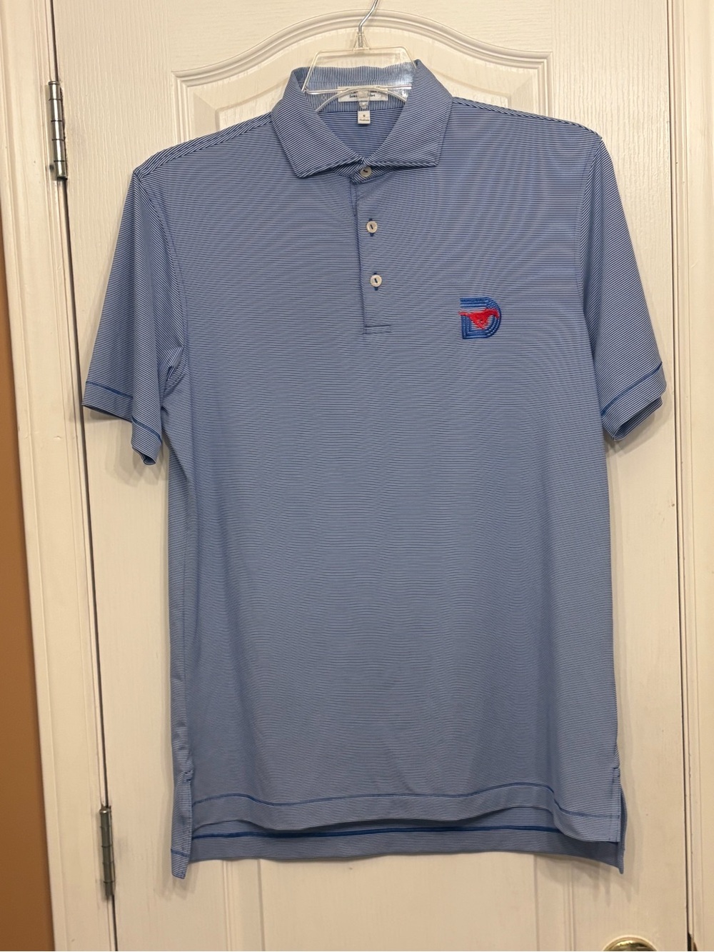 Peter Millar Summer Comfort SMU Mustang Light Blue Polo with Embroidered Logo